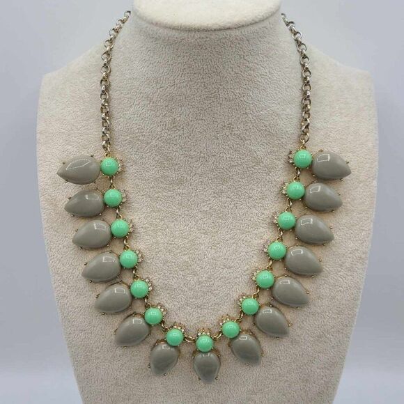 J Crew Silver Tone Gray and Turquoise Resin Statement Necklace NWOT!